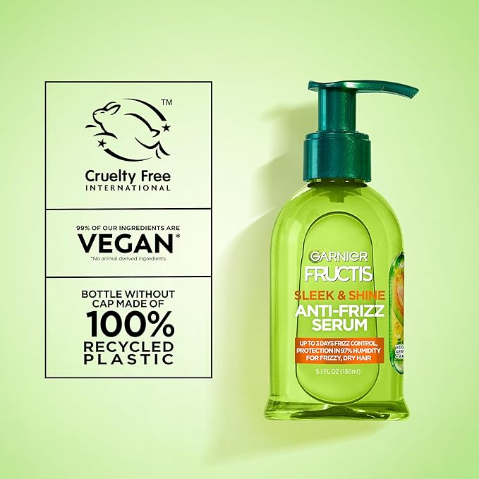 Garnier Fructis Sleek & Shine Anti-Frizz Serum for Frizzy, Dry Hair, Argan Oil, 5.1 Fl Oz, 1 Count (Packaging May Vary)