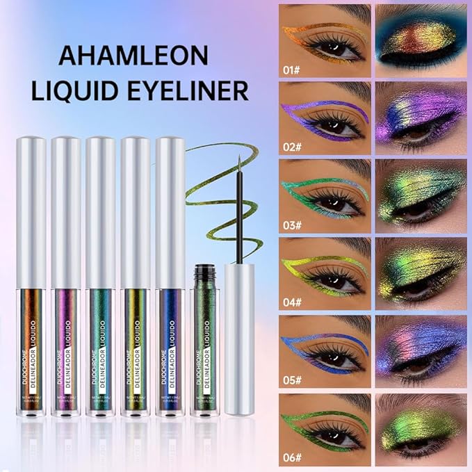 Chameleon Eyeliner Eyeshadow,Lime Green to Yellow Chrome Shifting Waterproof Eyeliner Pen, Long Lasting High Pigment Glitter Shifting Eyeshadow Eye Makeup, Lridescent Eye liner for Women & Girls 04#