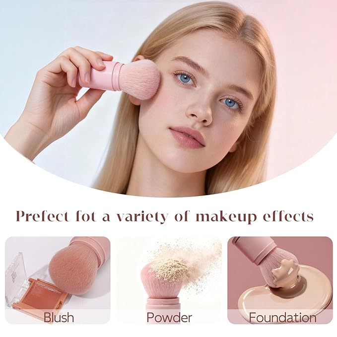 GUOXIAONIU Retractable Makeup Brush, Kabuki Powder brush, Premium Retractable Kabuki Brush, Travel Blush Brush for Bronzer, Setting and Powder Makeup, Essential Tools for Flawless Makeup Application