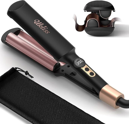 Mini Waver Hair Tool Crimper for Women Short Hair 0.4 inch Travel Double Barrel Small S Waver Ceramic Curling Iron (110-240V) Dual Voltage with 5 Temps, Anti-scalding for Dating, Daily (Black)