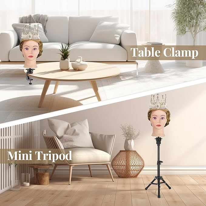 28 Inch Mannequin Head 80% Human Hair with Tripod Stand,Mannequin Cosmetology Manikin Practice Doll Head with stand,Braiding Hairdressing Head for Hair Styling with Table Clamp + DIY Hair Styling Set