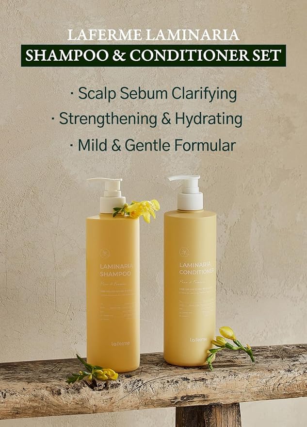 laferme Laminaria Shampoo & Conditioner Set Pear & Freesia with Organic Ingredient | Sulfate & Praben free Korean haircare Hydrating for Dry & Damaged Hair 33.8 FL OZ