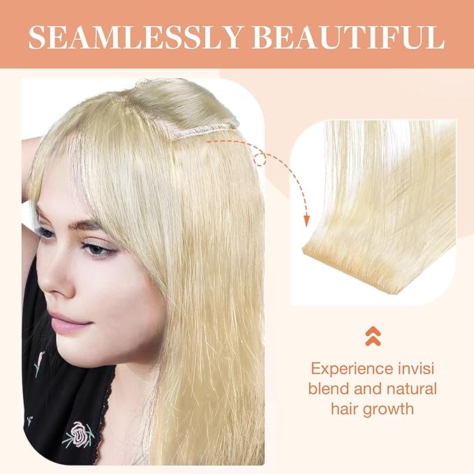GOO GOO Invisi Edge Clip in Hair Extensions 22inch 140g 7Pcs Injected Seamless PU Clip in Hair Extensions, Virgin Real Human Hair, 60A Platinum Blonde