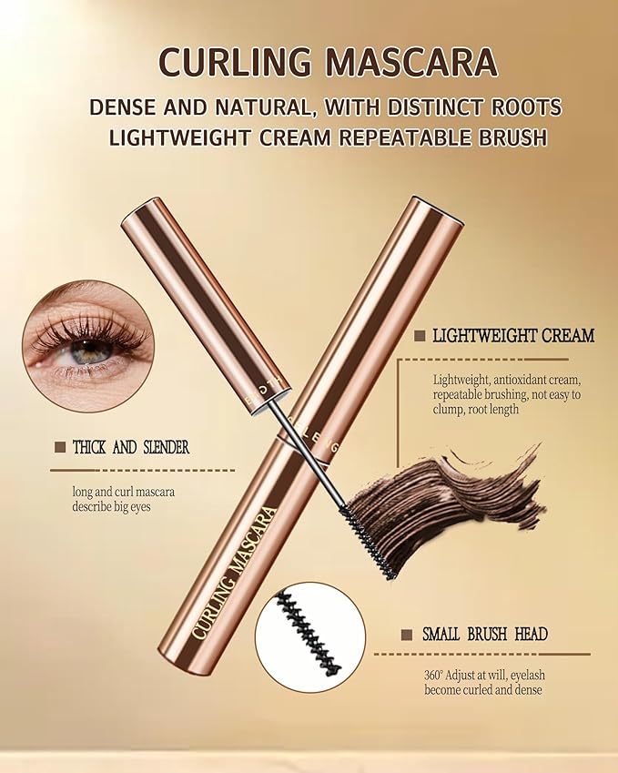 Brown Mascara for Mature Older Women 60 Plus Set, 2Pcs Slim Brush Volume and Length Waterproof Longlasting Eyelashes,Lengthening Tube Hypoallergenic Straight Thinning Mascara, for Sensitive Eye Makeup