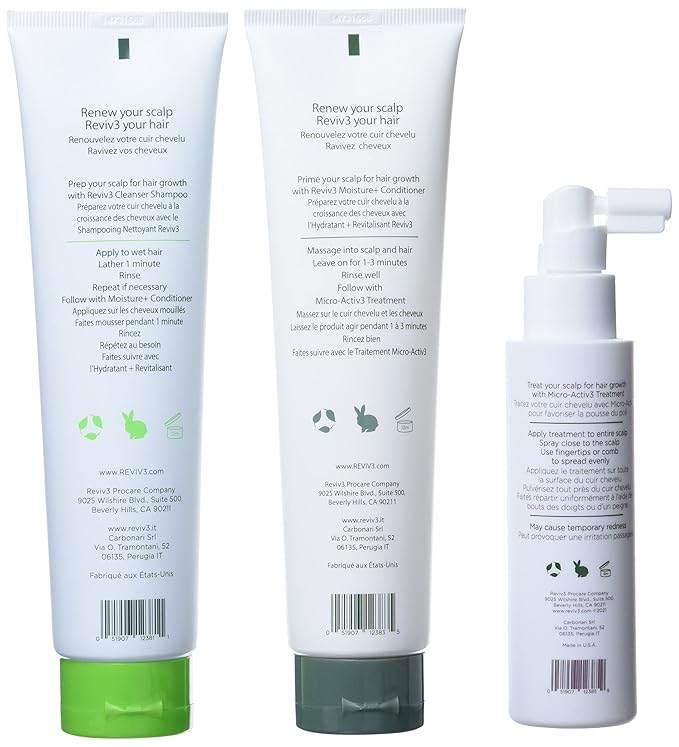 REVIV3 Procare 30 Day Trial Kit - 3-Part System for Fine and Thinning Hair - Sulfate and Paraben Free - Leave-In Hair Treatment Shampoo and Conditioner - Thinning Hair Treatment for Men and Women