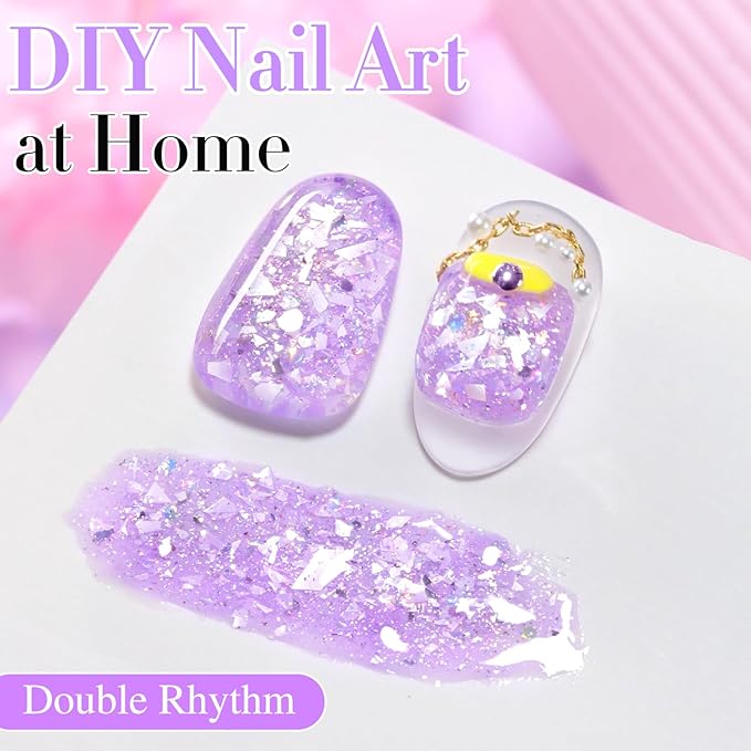 Double Rhythm 0.5Oz Glitter Gel Polish Same Color Same Bollte Shimmer Reflective Color for Nail Art Salon DIY Soak Off 15ml Nail Lamp Gel Polish at Home (Shell Purple-B1202)