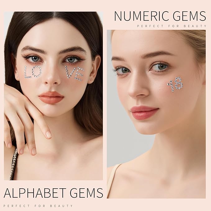 Teenitor Face Gems, 4 Sheets Self Adhesive Rhinstone Stickers, Makeup Face Rhinestones Kit, Stick On Gems for Face, Body, Hair