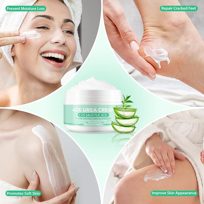 40% Urea Cream for Feet (3.52 oz), Foot Cream for Thick, Cracked, Rough, Dead & Dry Skin, Foot Lotion with 2% Salicylic Acid, Tea Tree , Aloe Vera, Moisturizer For Feet, Elbows, Hands & Knees