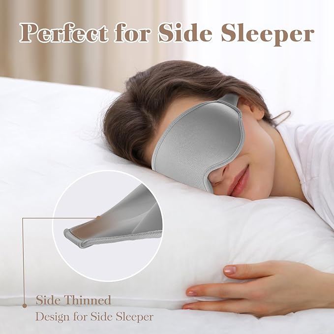 Fygrip 3D Eye Mask Sleep Mask for Men & Women, 100% Pressure-Free & Light Block-Out Eye Mask for Sleep with Easy Adjustable Strap, Night Eye Cover for Travel, Grey