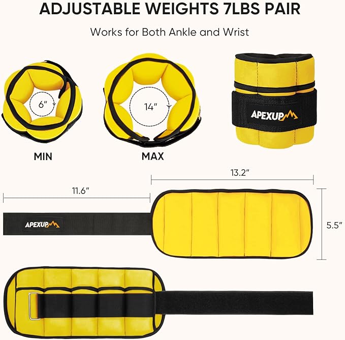 APEXUP 7 lbs/Pair Adjustable Ankle Weights for Women