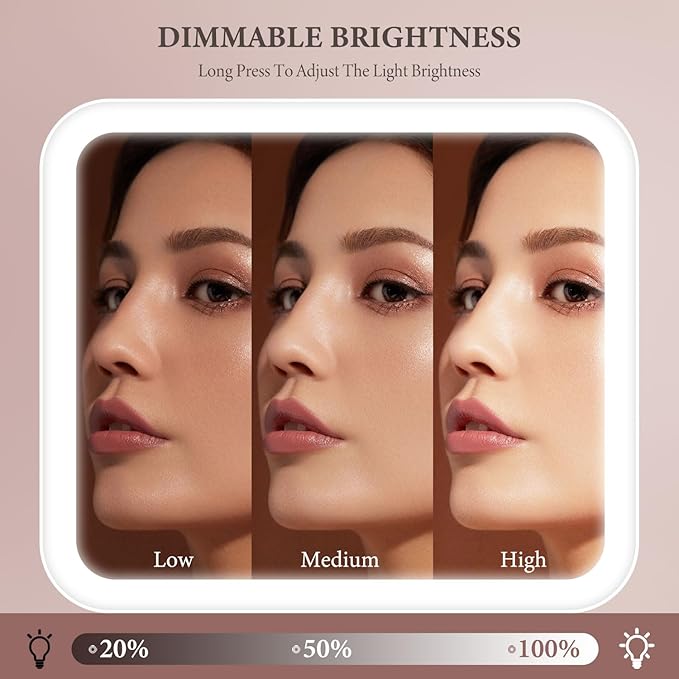 Behaesty Travel Makeup Bag with LED Lighted Mirror, Cosmetic Makeup Organizer Bag with 3 Color Setting, Makeup Train Case with Adjustable Dividers for Women Makeup Brushes Jewelry Accessories