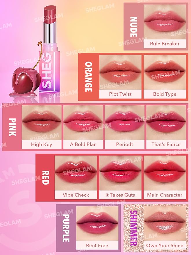 SHEGLAM Mirror Kiss High-Shine Lipstick Silky Jelly Texture Hydrated&Smooth Lip Gloss-Rent Free