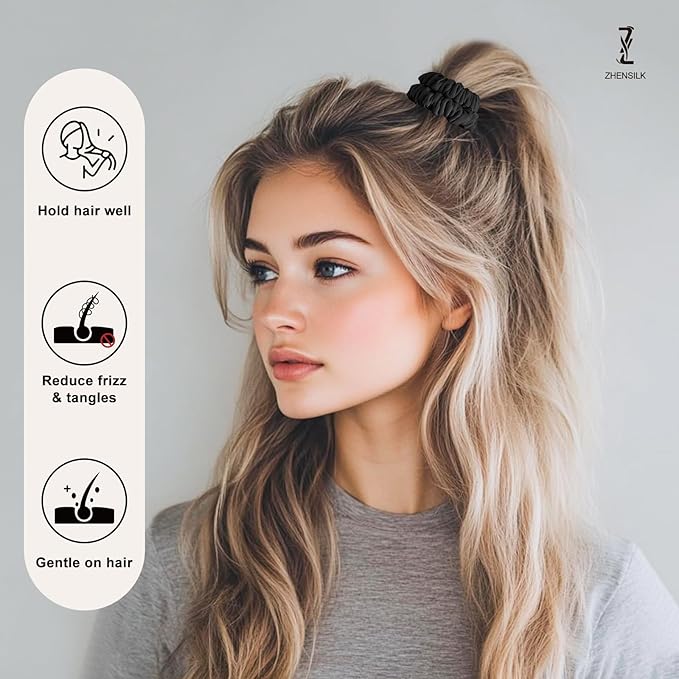 8Pcs Silk Scrunchies Hair Ties for Women & Girls, Mulberry Silk Scrunchies No-Damage Thin Satin Ponytail Holders for Hair Care