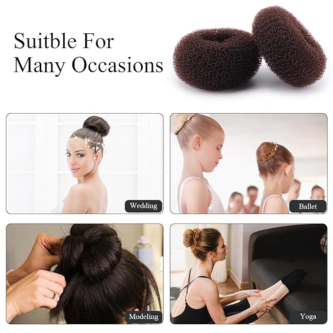 HOFASON Hair Accessories for Women Girls Kids, Bun Makers for Kids, 6Pcs Hair Bun Maker Donut Hair Ties Hair Elastics Hair Pins Kit, Ballet Bridal Accessories Gifts for Women (Size 3 Inch,Brown)