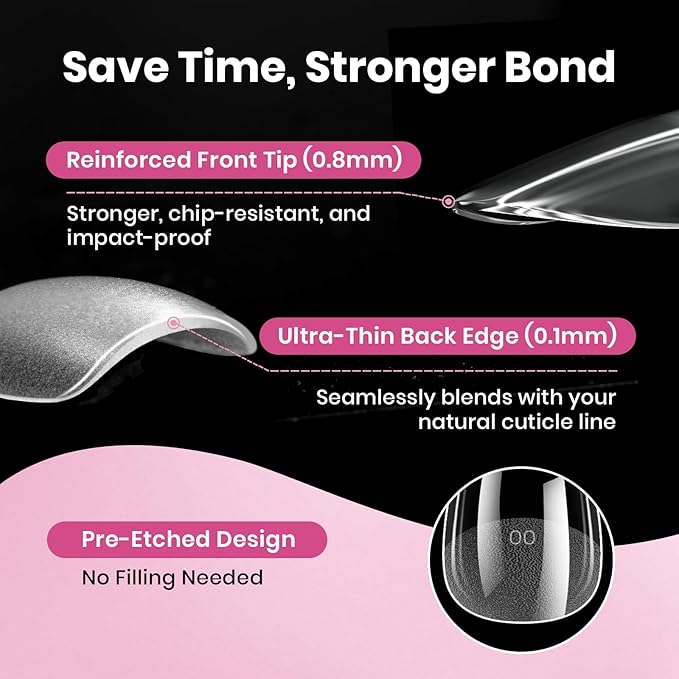 Beetles Gel Nail Tips Flat-X - Coffin Medium, 320pcs 16 Sizes, Pre-Etched Half Matte Full Cover Soft Acrylic Press on False Nail Extension Tips Easy DIY Salon Art for Flat & Natural Nail Beds