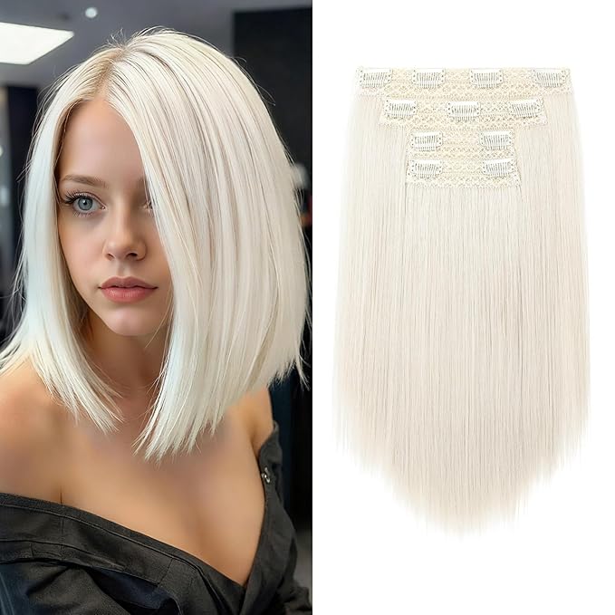 Hair Extensions, 10" Short Clip in Hair Extensions 4PCS Straight Natural Soft Synthetic Hairpiece for Women- Golden Blonde with Highlights