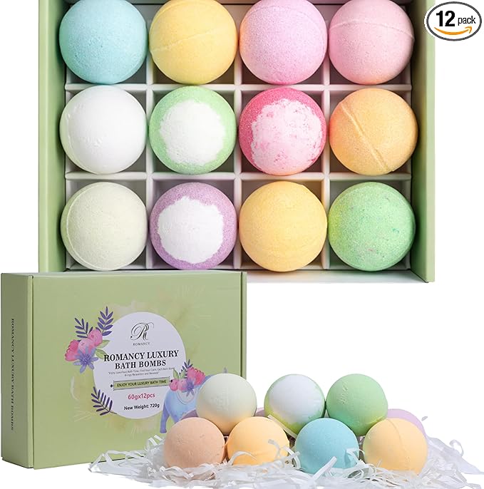 Bath Bombs Gift Set, 12 Pack Aromatherapy Bath Bombs for Women & Men Relaxation – Spa Bath Fizzies with Lavender & Eucalyptus, Self Care Gifts