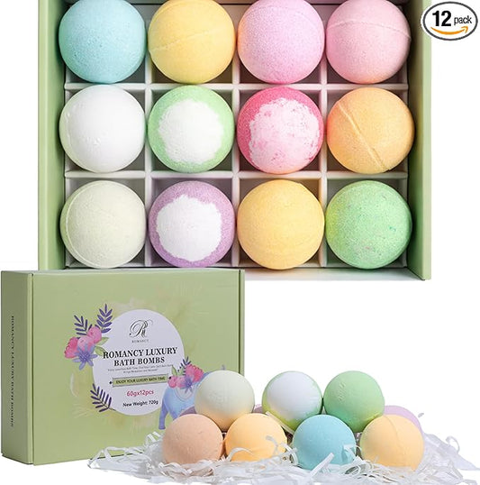 Bath Bombs Gift Set, 12 Pack Aromatherapy Bath Bombs for Women & Men Relaxation – Spa Bath Fizzies with Lavender & Eucalyptus, Self Care Gifts