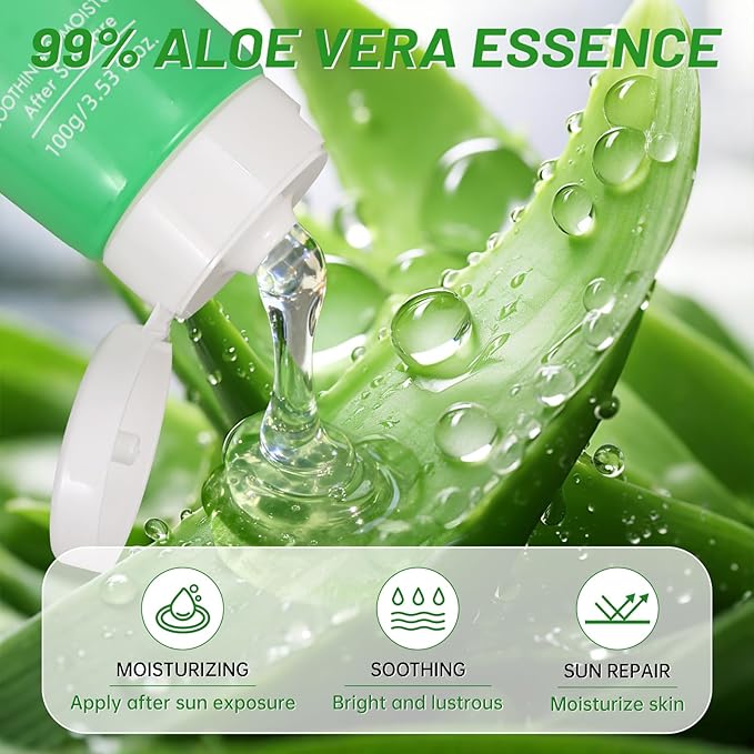 ASYBO 100x2 ML Aloe Vera Gel – 99% Organic Pure Aloe Vera Hydrating Face & Body Moisturizer, Natural Aloe Cream for Dry Skin, Sunburn, Acne, Soothing & Moisturizing for Face Body Hair