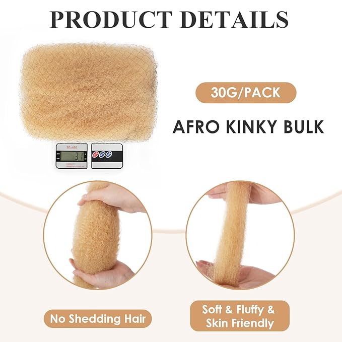 613 Afro Kinkys Bulk Human Hair For Twists, Afro Kinky-Curly Human Hair Bulk For Dreadlocks Extensions,Bulk Human Braiding Hair Afro Kinky Twist Extensions Natural And Soft (10 Inch, 30g/Pack)