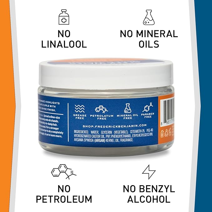Frederick Benjamin Sleek Water Pomade for Men, Light & Easy to Apply Water Based Hair Pomade, Medium to Strong Hold, High Shine, Grease Free, Infused with Argan Oil & More, 3.75oz