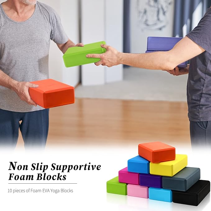 10 Pcs Foam EVA Yoga Blocks Lightweight Non Slip Supportive Yoga Bricks for Pilates Stretching and Meditation, Women Men Yogi Beginners