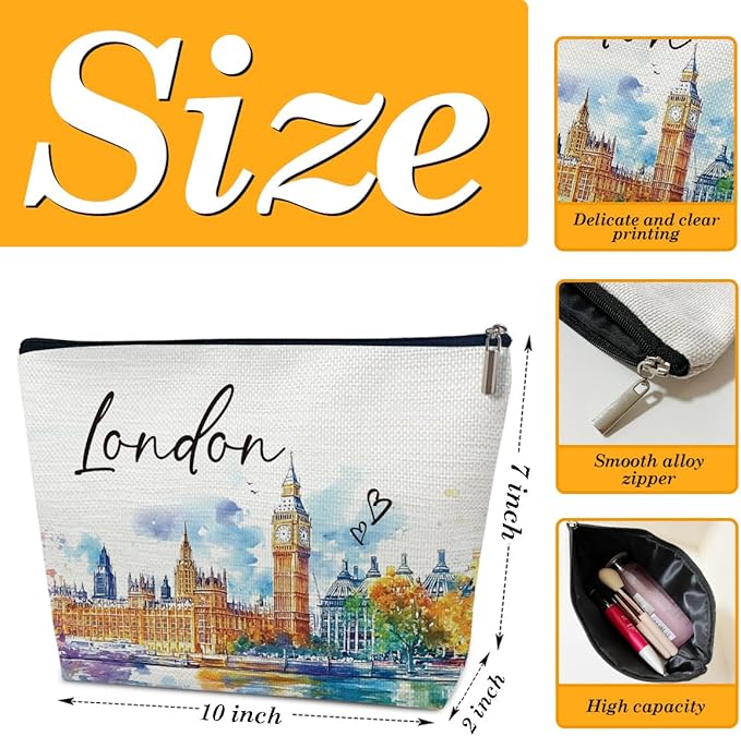 Ythuil London Travel Gifts Makeup Bag, City Travel Watercolor Cosmetic Bag for Purse, London Souvenir Bags, Trip Favors for Traveller Lovers, City Themed Organizer