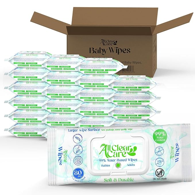 Baby Wipes, Bulk Unscented 24PK (1920 Wipes), 99% Water for Sensitive Skin, Large Soft Durable, Gentle & Hypoallergenic for Babies & Adults, Vitamin E and Aloe, Flip Top Lid