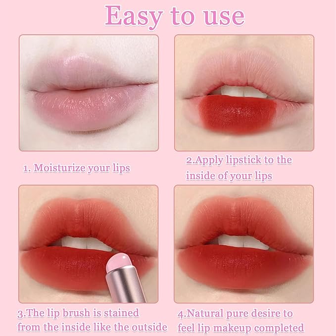 Lip Brush for Lipstick,2 PCS Silicone Lip Brushes,Lip Makeup Applicator Beauty Tool with Lid(Pink)