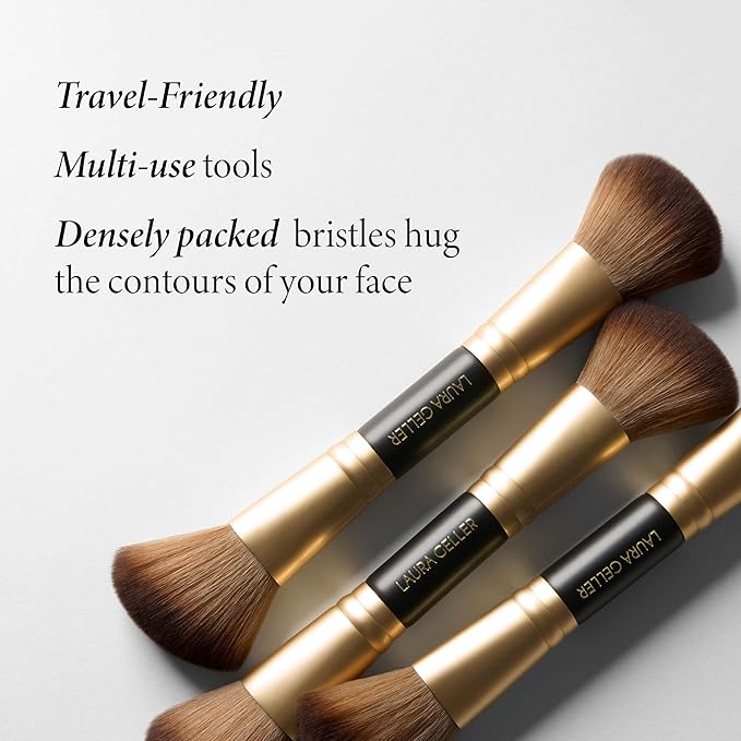LAURA GELLER NEW YORK Cosmetic Professional Makeup Brushes - Cruelty-Free - 08 Face It All 2pc Makeup Brush Set - Kabuki Brush + Dual-Ended Blush and Bronzer Brush