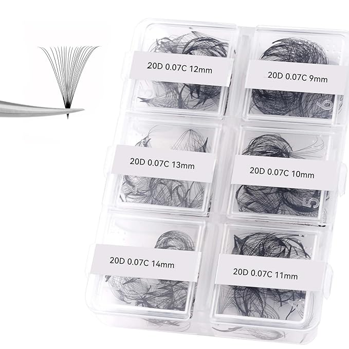 FADLASH Premade Fans Eyelash Extensions 300pcs 20D Premade Lash Fans C Curl Pre Made Fans Lash Extensions Volume Eyelash Extensions Premade Eyelash Fans Loose Fans (20D-0.07C-9-14mm)