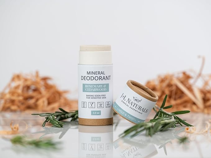 J&L Naturals Mineral Deodorant | Baking Soda-Free, 100% Natural, Sustainable | Sensitive Deodorant For Women & Men | Aluminum Free, Vegan, Cruelty-Free (Rosemary & Cedarwood, 3 Oz (Pack of 2))