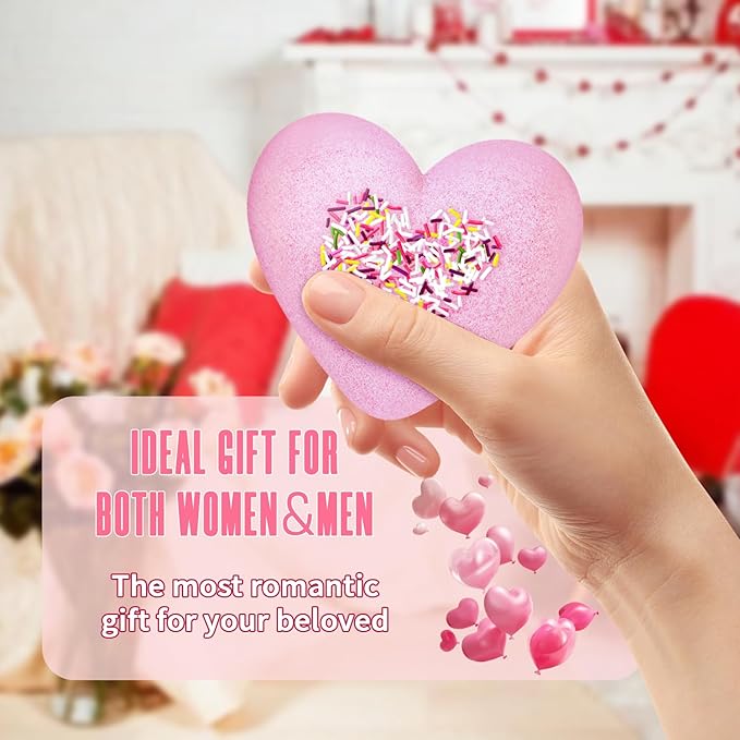 Valentines Bath Bombs for Women, XXL 4-Pack Handmade Natural & Organic Rose Essential Oil, Valentines Day Gifts for Her Him, Valentines Day Basket Birthday Gifts for Wife Daughter Girlfriend Coworkers