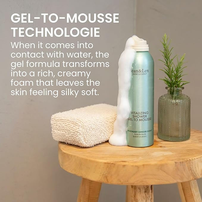 Jean & Len Shower Soufflé Rosemary & Ginger, with almond, jojoba and babussa oil, for a fragrant cleansing experience, for normal to dry skin, shower foam, without parabens & silicones, 6.76 Fl. Oz.