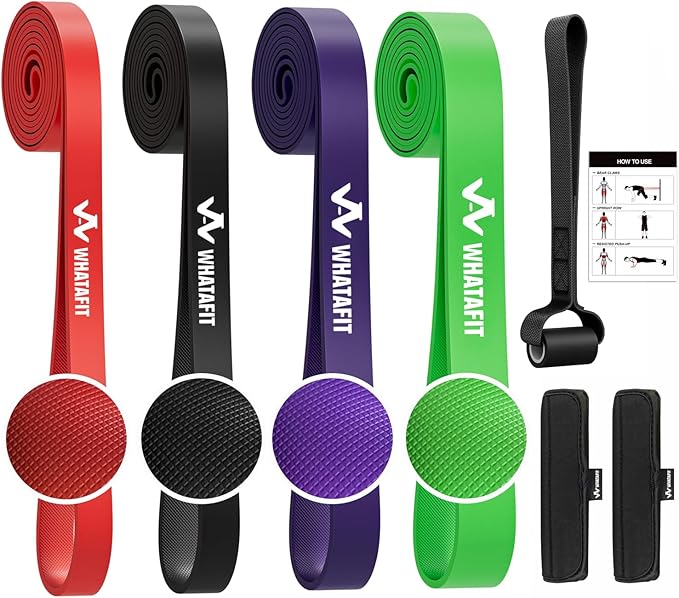 WHATAFIT Resistance Bands,Pull Up Assist Bands Set with Handles, Exercise & Workout Bands with Door Anchor for Men & Women – Home Fitness Equipment for Strength Training, Stretching