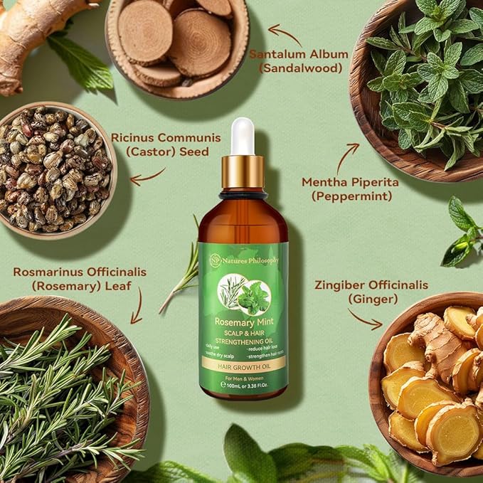 NP NATURES PHILOSOPHY Rosemary Oil for Hair Growth, Hair Growth Oil 3.38 fl oz, Anti-Hair Loss, Quickly Absorbed & Non-Greasy, Aussie Organic Hair Serum for All Hair Types, for Men and Women -100ml | For Hair Growth, Strengthens, Thickens Hair, Scalp Care