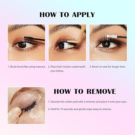 SY-SHUYING Black Lash Bond and Seal for Eye lash Cluster, Long Lasting, Comfortable, Waterproof, 2-in-1 for Sensitive Eyes, 72H Super Flexible Hold Glue, Non Irritating, DIY Lash Cluster Kit 5ml+5ml