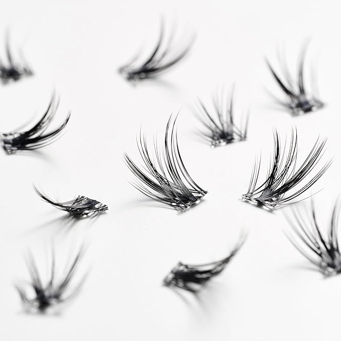 Lilly Lashes Self-Adhesive Wispy Flares Lash Clusters Toppers – Pre-Glued Clear-Band False Lashes for Effortless Application, 24 Hr All-Day Hold, Lightweight & Reusable Lash Extensions