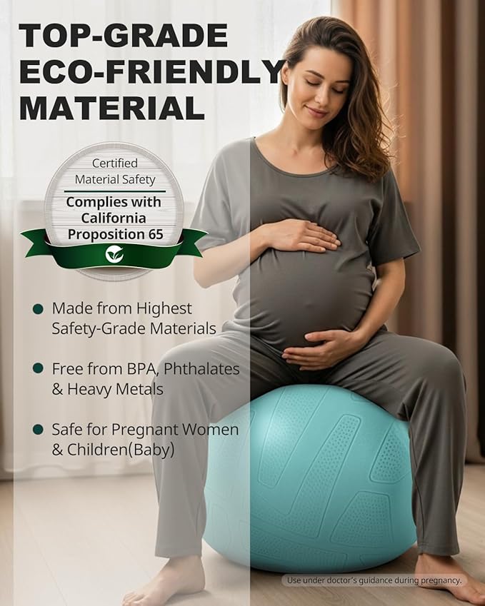 Trideer Pregnancy Birthing Ball - 1.7mm Extra Thick Yoga Ball for Maternity, Labor, Exercise, Physio, Recovery - Guide & Baby Memory Book Included - 440LB Anti-Burst & Non-Slip Stability