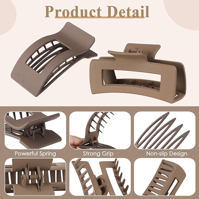 8 Pack Hair Clips for Women, 2 Styles Large Matte No-Slip French Flat Claw Clips for Thick & Thin Curly Hair, Comfortable Strong Hold Hair Clips Styling Barrettes Accessories (Brown)