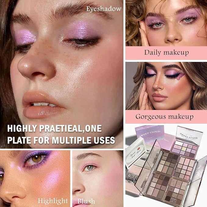 SUAKE Nude Pink Eyeshadow Palette, Matte & Shimmer, High Pigmented 12 Colors Brown Purple Eye Shadow Primers for Eye Makeup, Korean Powder Palet de sombras de ojos (05# Cotton Candy)