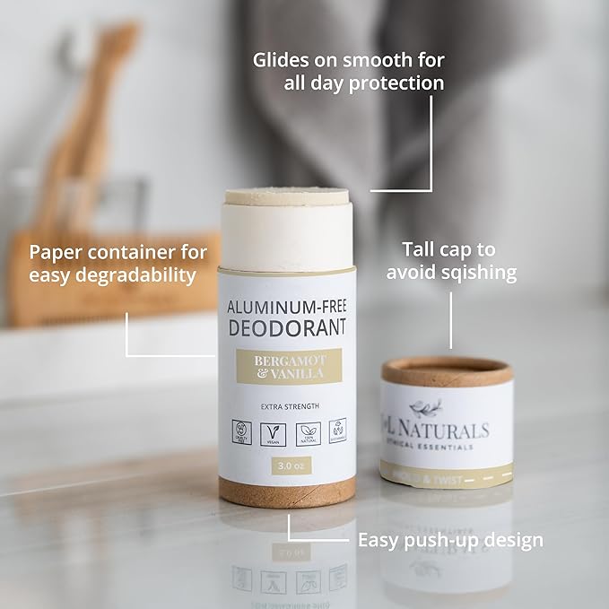 J&L Naturals Aluminum Free Deodorant for Men & Women | 100% Natural Ingredients With Coconut Oil, Shea Butter, & Essential Oils | Sustainable, Eco-Friendly (Bergamot & Vanilla, 3.0 Oz (Pack of 2))