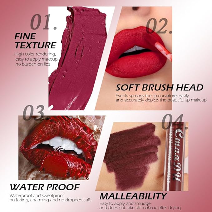evpct 1Pcs Ruby Red Liquid Matte Lipstick Lipgloss Set for Women, labiales mate 24 horas originales matte larga duracion 24 Hour Lipstick Lip Stains Long Lasting Waterproof 24, 13#