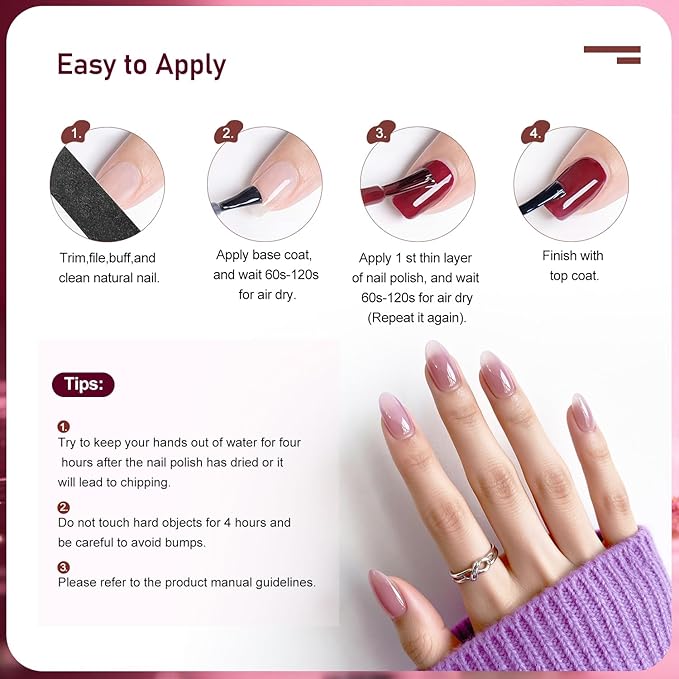 Jelly Nail Polish Set, 10 Color With 2Pcs Base and Top Coat Quick Dry High Gloss Shine Nail Polish Non Gel Translucent Milky White Nude Pink Color Holiday Gift Giving