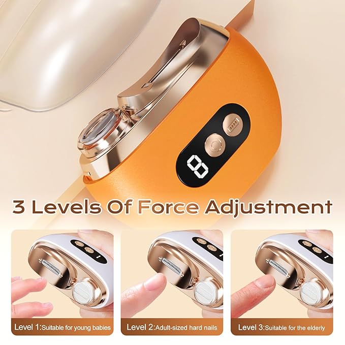 2025 New Multi-Functional Electric Nail Trimmer, Upgraded 3 Speed Levels Automatic Nail Clippers, Electric Nail Clipper USB Cordless, Professional Manicure Pedicure Set (Orange)