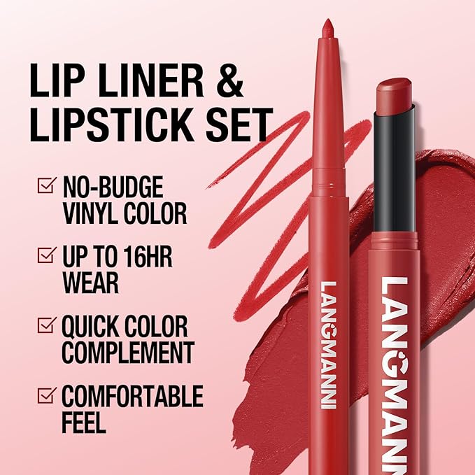 Jolilab 4Pcs Lip Set: 2 Colors Lip Liner+2 Colors Lipstick, Matte/Creamy,Smooth Creamy Texture,Long-Lasting,Bold/Nude Shades for Daily/Party, Vegan, Gift for Makeup Lovers.(#05+06)