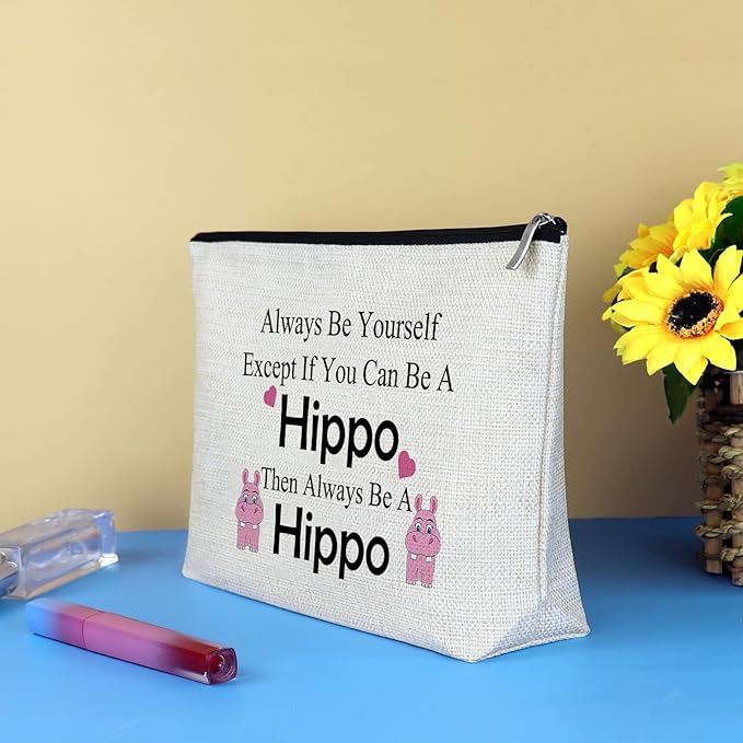 Hippopotamus Gifts Hippo Gift Makeup Bag Hippo Lover Gift for Women Funny Inspirational Gift for Friends Coworker Sister Daughter Hippo Themed Gift for Girls Cosmetic Bag Graduation Christmas Gift