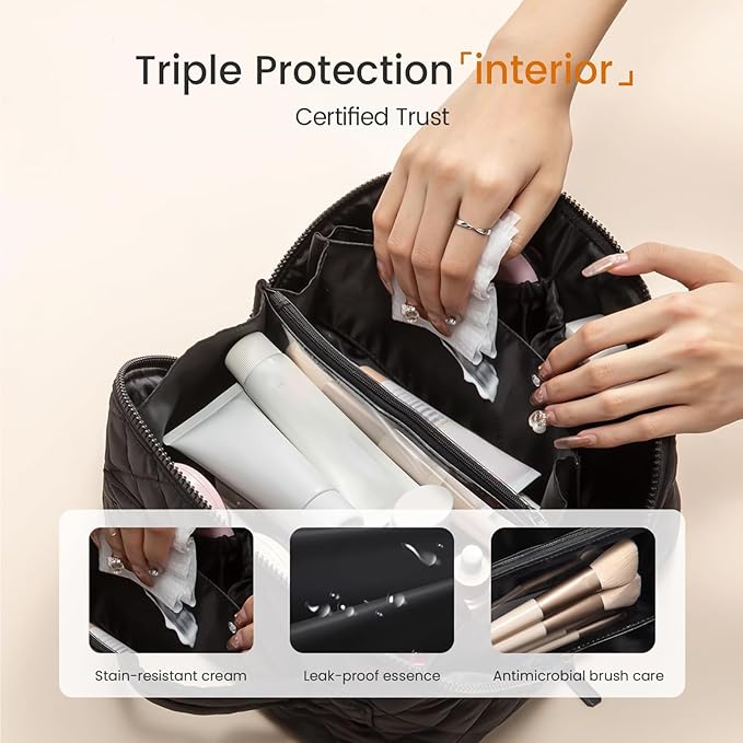 Toiletry Bag for Women, Travel Makeup Bag Organizer, Wide Open Lay-Flat Water-Resistant Large Cosmetic Case, Puffy Padded Travel Organizer for Toiletries & Brushes Large Capacity with Compartments