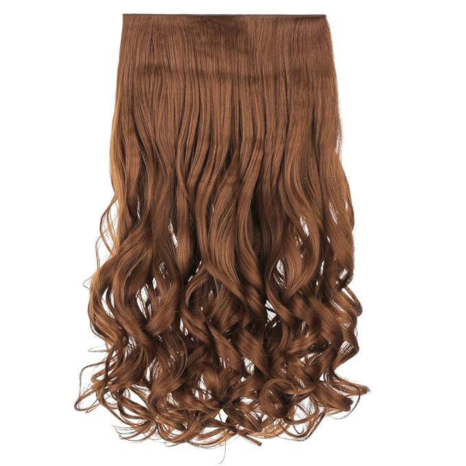 REECHO 20" 1-Pack 3/4 Full Head Curly Wave Clips in on Synthetic Hair Extensions HE008 Hairpieces for Women 5 Clips 4.5 Oz per Piece - Linen