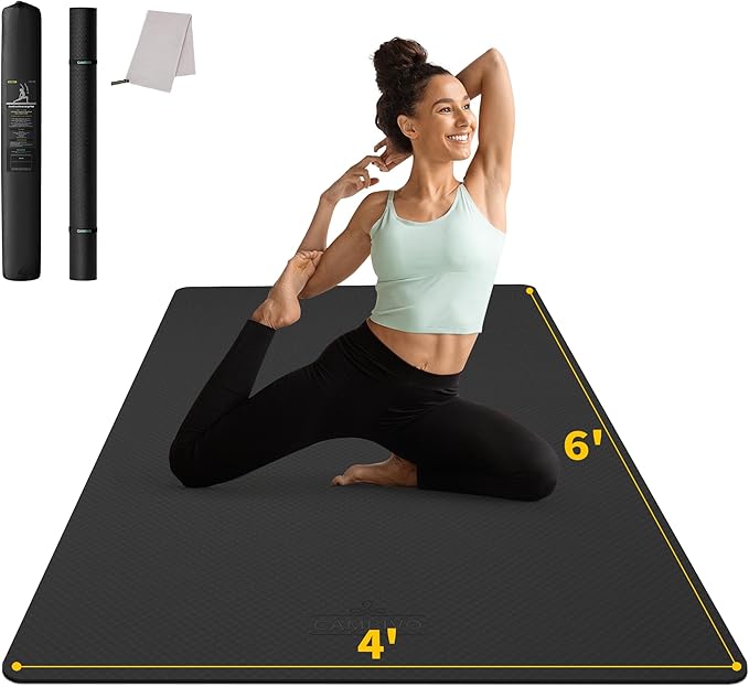 CAMBIVO Large Yoga Mat (6'x 4'), Extra Wide Workout Mat for Men and Women, 0.24''/0.32''/0.4''/0.48'' Thick Exercise Fitness TPE Mat for Home Gym, Yoga, Pilates, Workout (Barefoot Exercise)